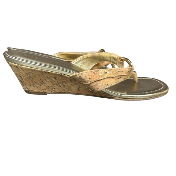 Lilly Pulitzer McKim Wedge Sandals Size 10 Metallic Gold Leather Cork Resort - Picture 8 of 10